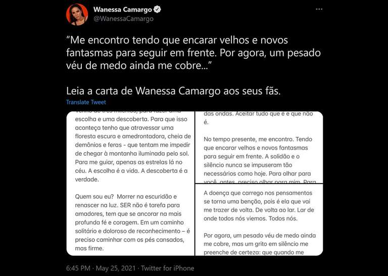 Cantora Wanessa Camargo divulga carta misteriosa aos fãs
