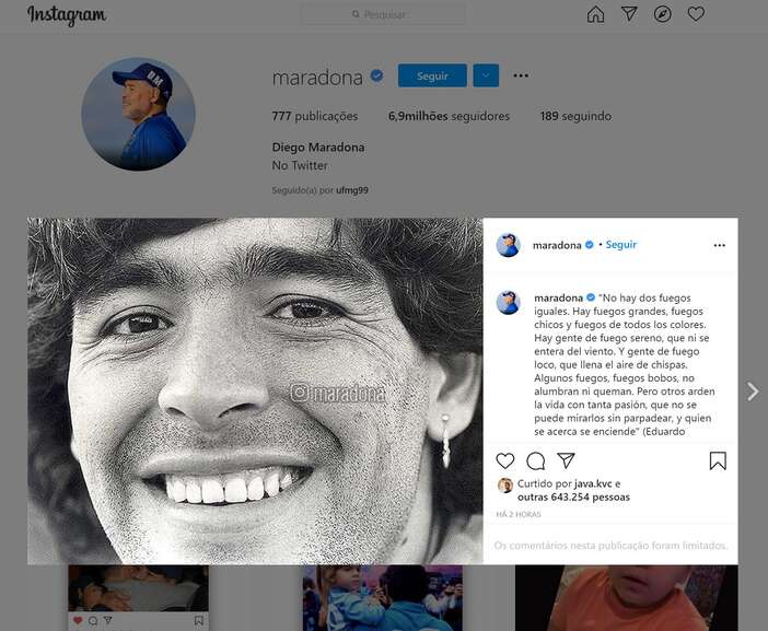 Para surpresa dos fãs, rede social do Maradona é reativada
