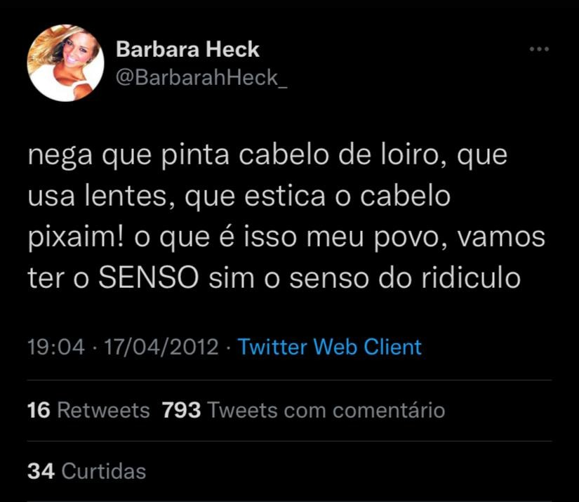 Será que Bárbara Heck, do BBB 22, é racista?