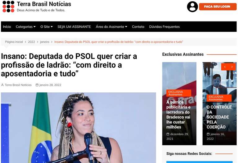 Deputada federal do Psol quer regulamentar a "profissão de ladrão" no Brasil?