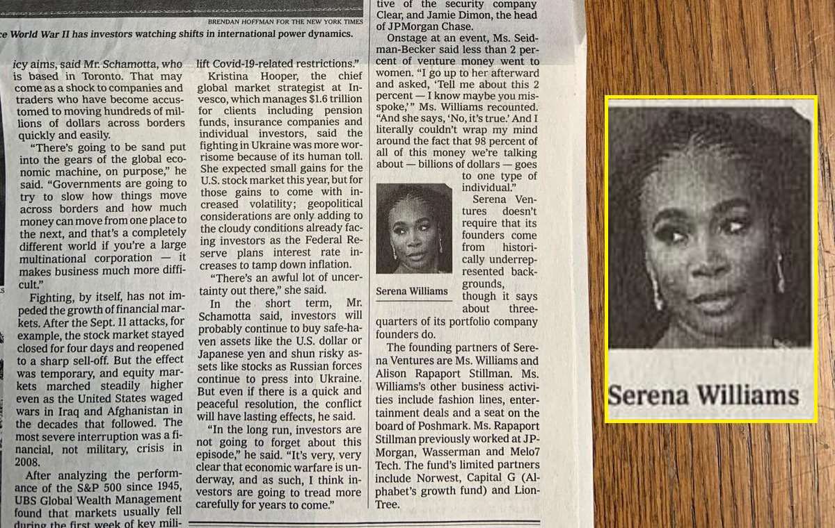 Jornal The New York Times publica foto de Venus Williams no lugar da irmã Serena e é criticado pela tenista