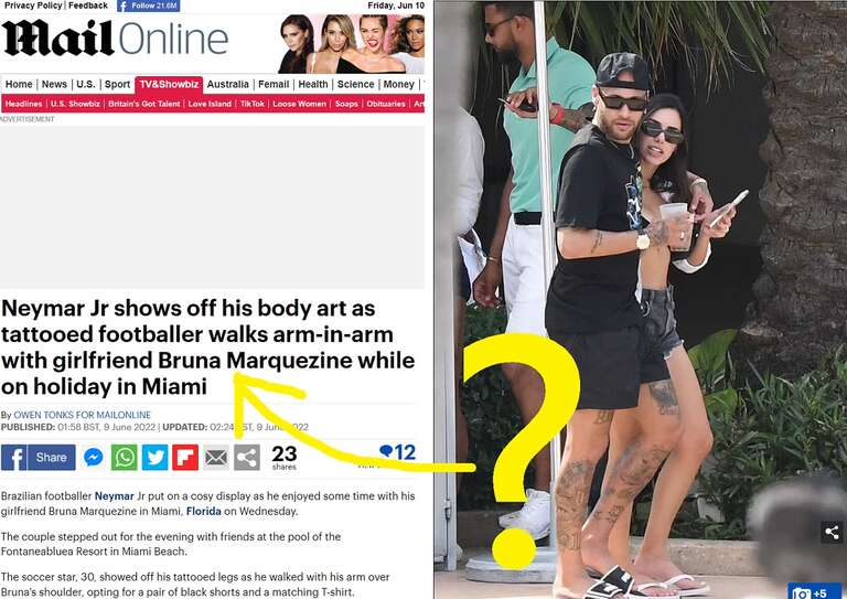 Falso “Brumar”: tabloide britânico Daily Mail confunde namorada de Neymar com ex Bruna Marquezine