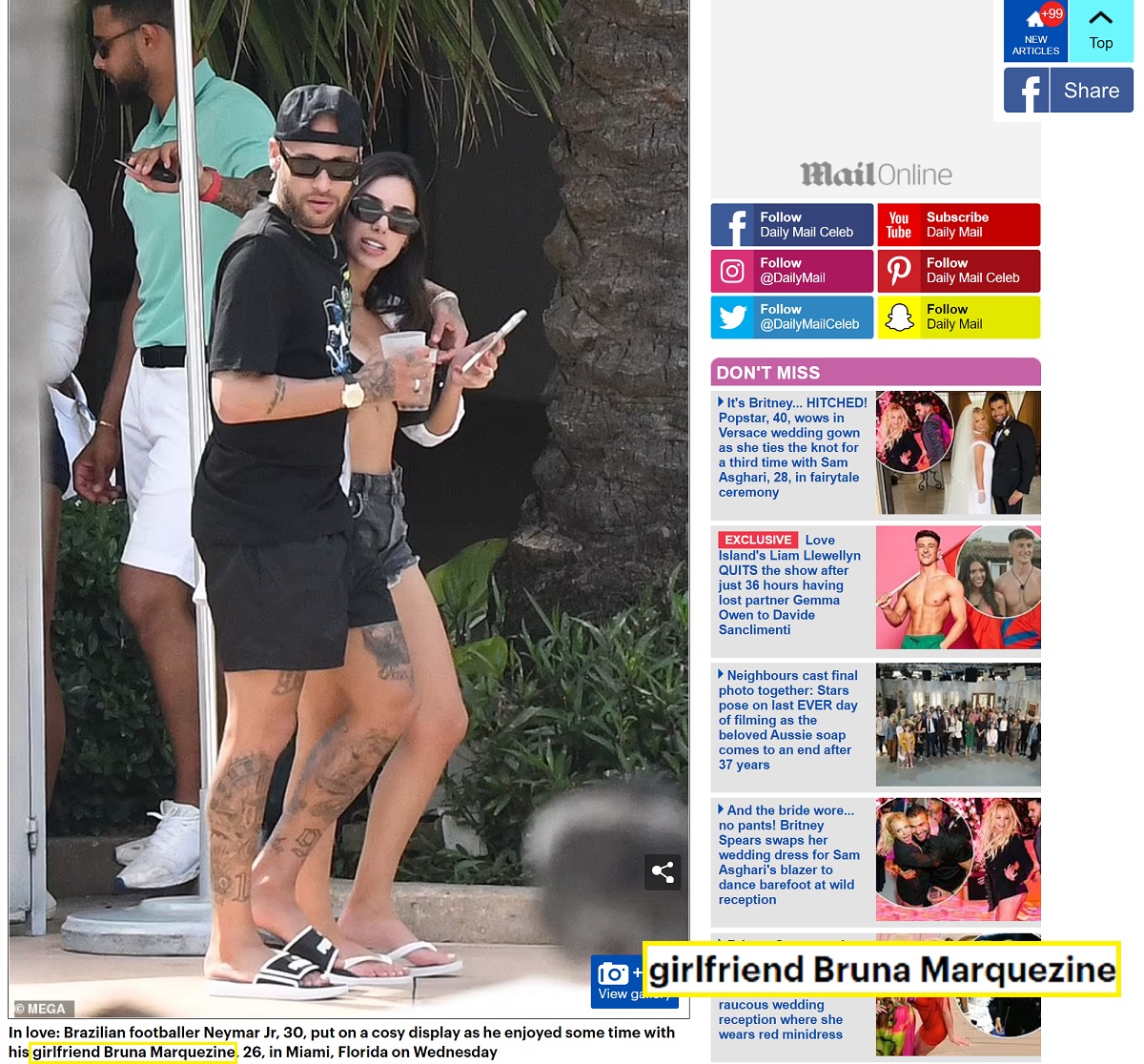 Falso “Brumar”: tabloide britânico Daily Mail confunde namorada de Neymar com ex Bruna Marquezine