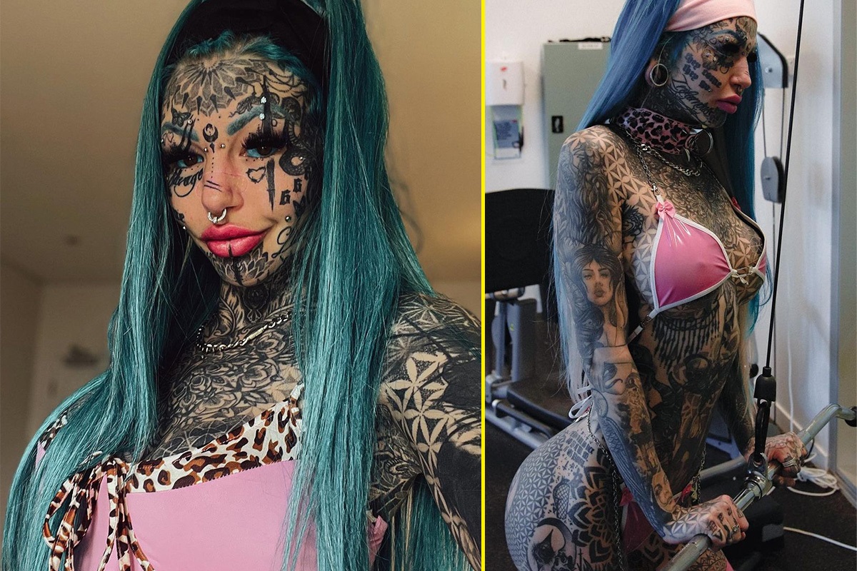Modelo australiana tem 98% do corpo tatuado e diz que não quer parar com as modificações