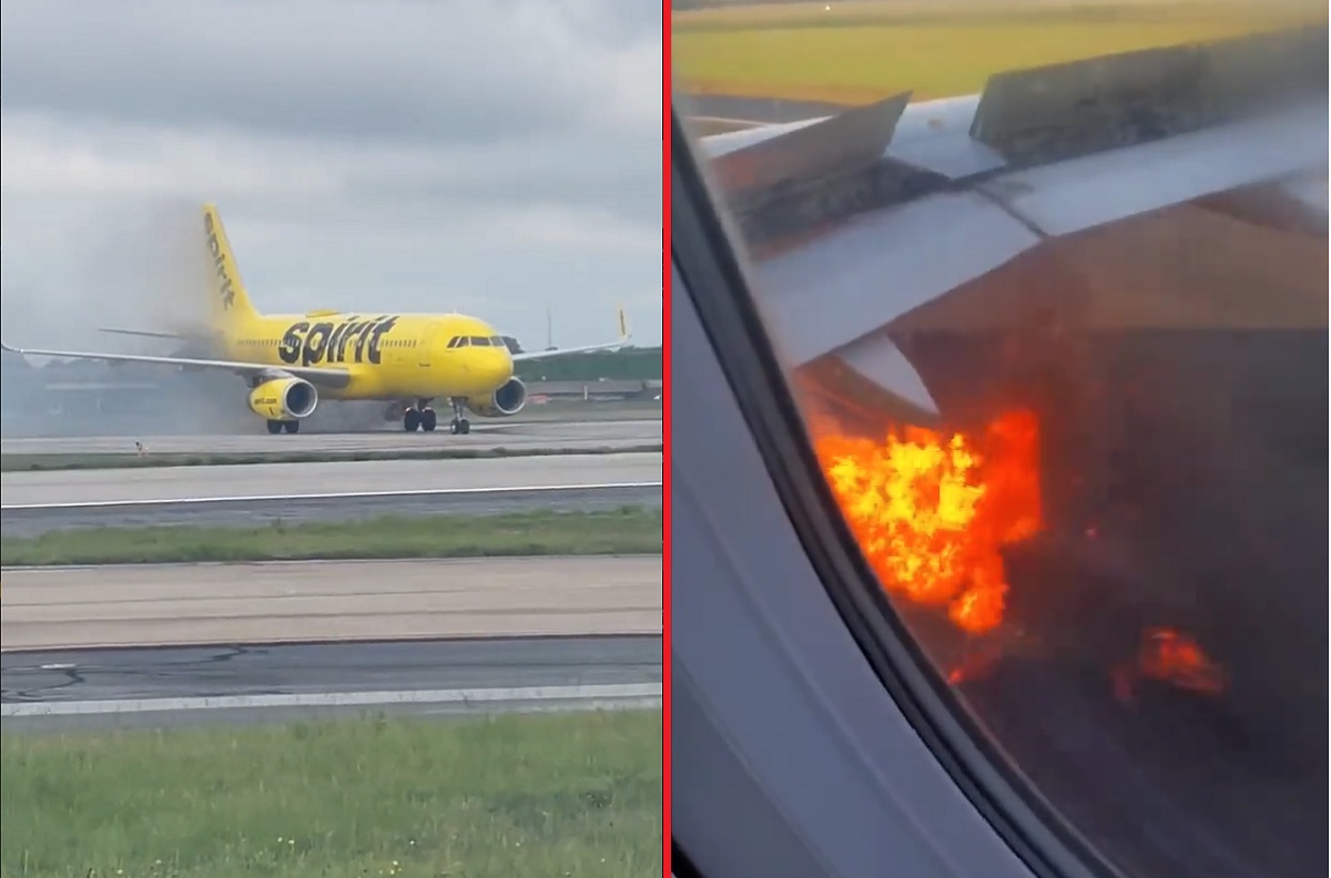 VÍDEO: avião da Spirit Airlines começa a pegar fogo no aeroporto de Atlanta e passageiros ficam assustados