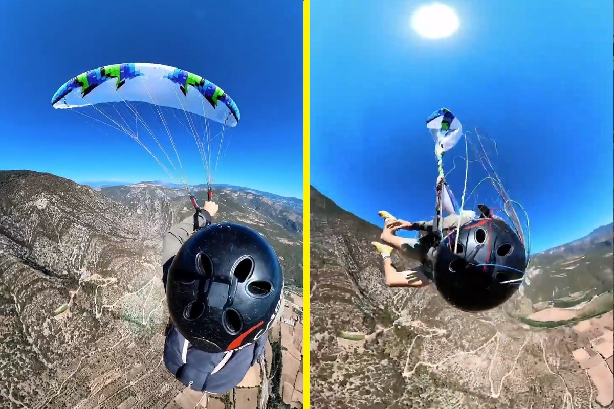 VÍDEO: Saltador de parapente escapa segundos antes de impacto com