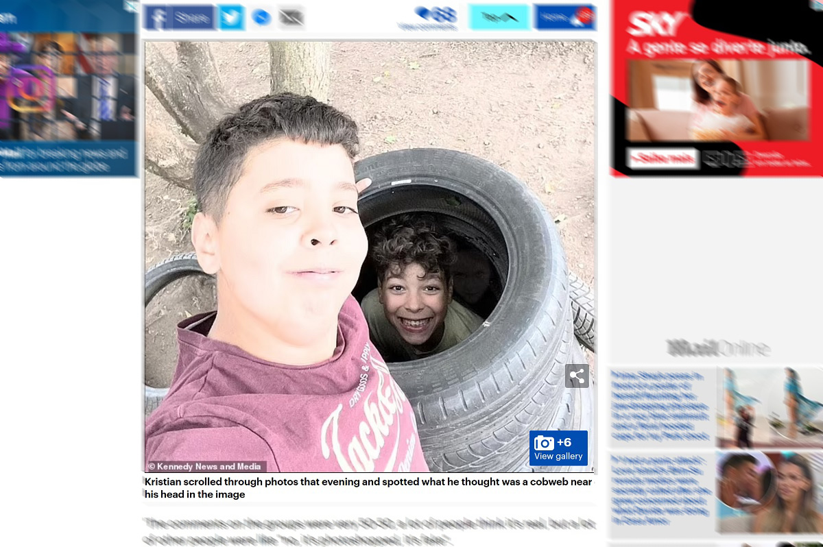 Photoshop? Irmãos tiram selfie dentro de torre de pneu e descobrem rosto de menina &#34;fantasma&#34; 