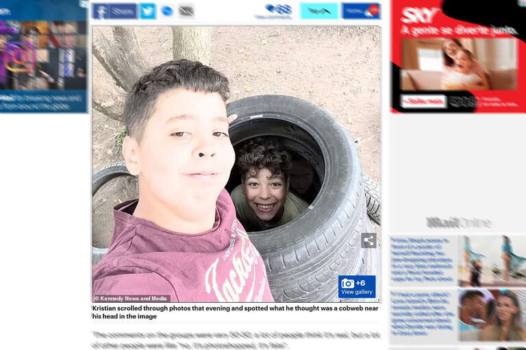 Photoshop? Irmãos tiram selfie dentro de torre de pneu e descobrem rosto de menina "fantasma" 