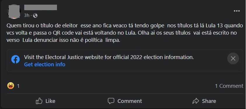 QR Code do título de eleitor transfere votos para o Lula? Ouça o áudio