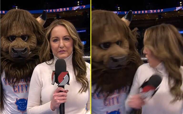 VÍDEO: repórter esportiva se assusta com mascote de time de basquete e viraliza no Reddit