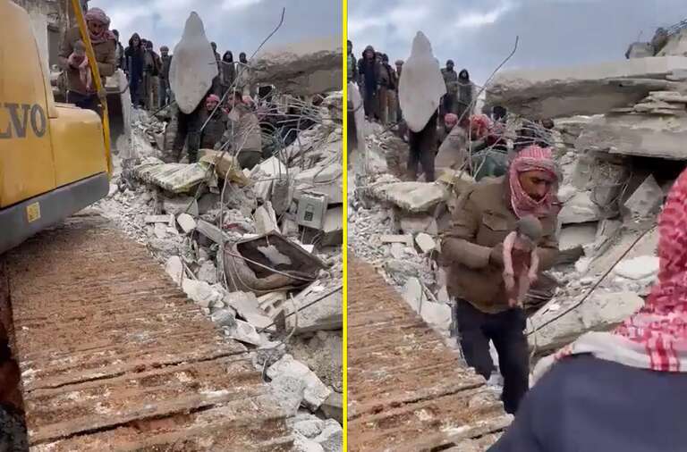 VÍDEO: bebê é resgatado após nascer sob os escombros do terremoto na fronteira da Síria com a Turquia
