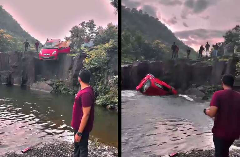 Vídeo de carro caindo de cachoeira na Índia, com uma criança dentro, deixa internautas em choque