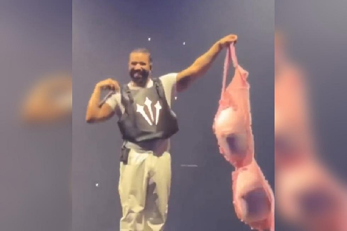 “Fã” joga um gigantesco sutiã no palco e assusta o rapper Drake em show na Califórnia
