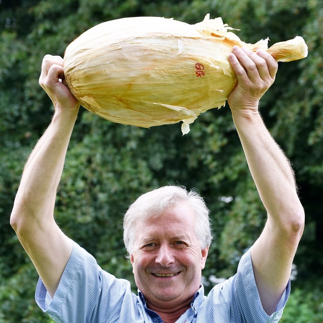 Fazendeiro britânico vence competição de vegetais gigantes com cebola que pesa quase 9 kg