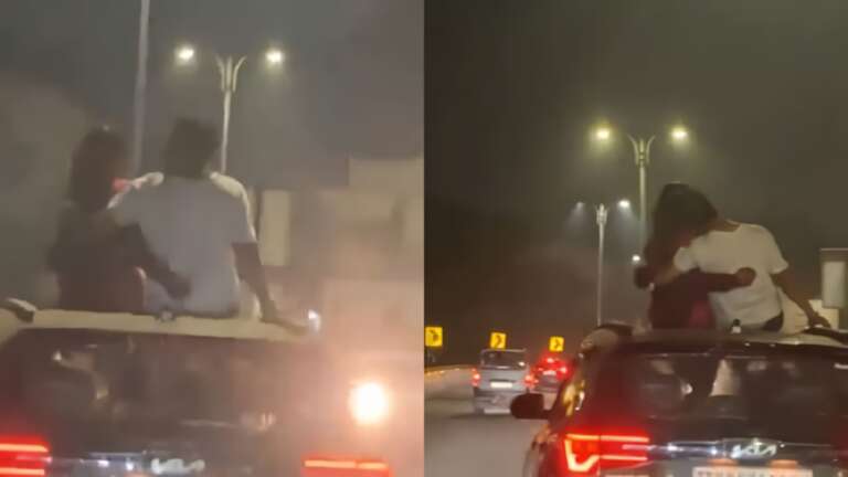 VÍDEO: casal em clima romântico acima do teto solar do carro causa polêmica na Índia