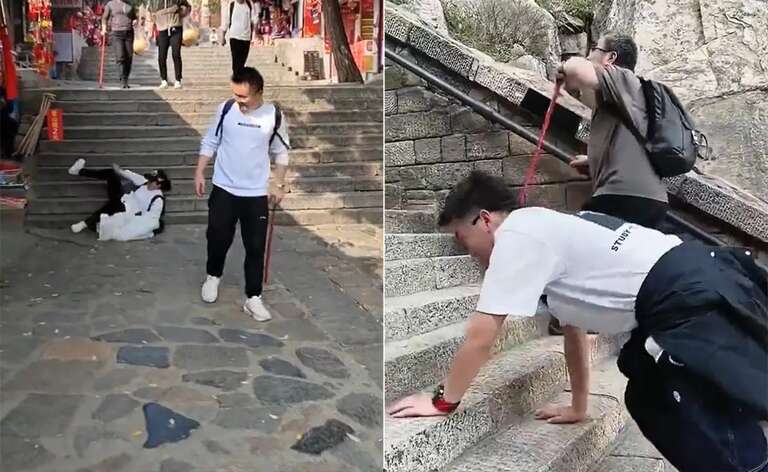 VIRAL: vídeo mostra peregrinos com as pernas bambas após subirem e descerem mais de 6 mil degraus na China