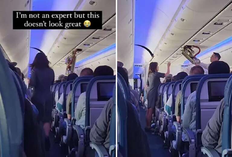 Susto! Passageira registra momento em que parte do teto do avião cai em voo nos EUA